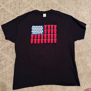 Unisex Gildan Black Tee with Red and Blue Cup Design